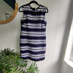 Michael Kors Nautical Inspired Striped Black, Grey White Sleeveless Dress. SZ10